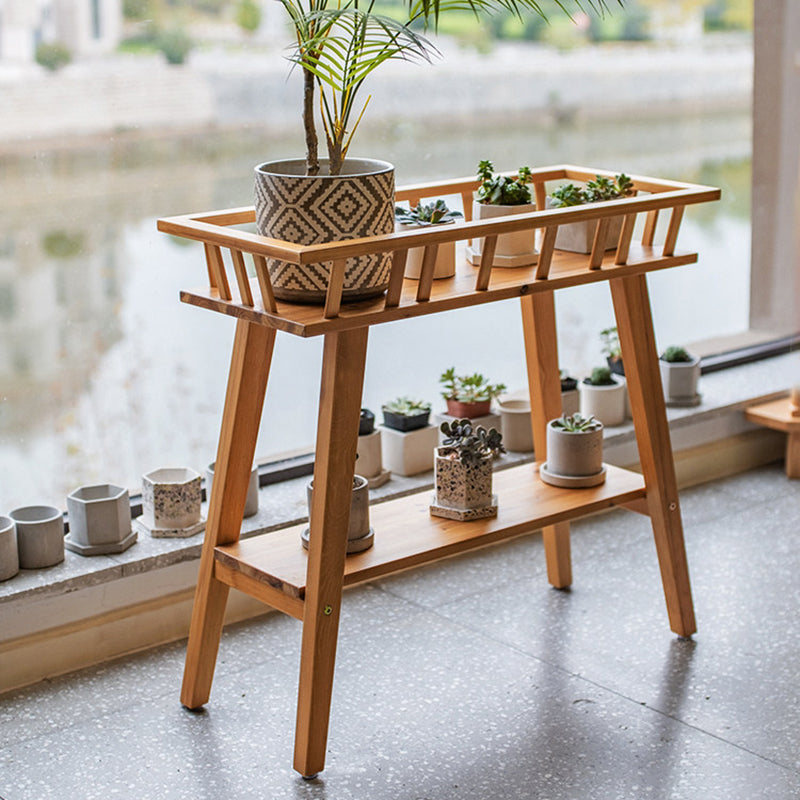 Traditional Rustic Pine Wood Trapezoidal Lightweight Plant Storage Shelf 2-Layer For Garden