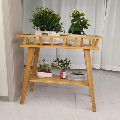 Traditional Rustic Pine Wood Trapezoidal Lightweight Plant Storage Shelf 2-Layer For Garden