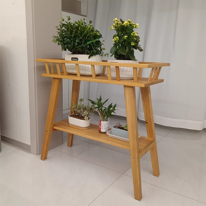 Traditional Rustic Pine Wood Trapezoidal Lightweight Plant Storage Shelf 2-Layer For Garden