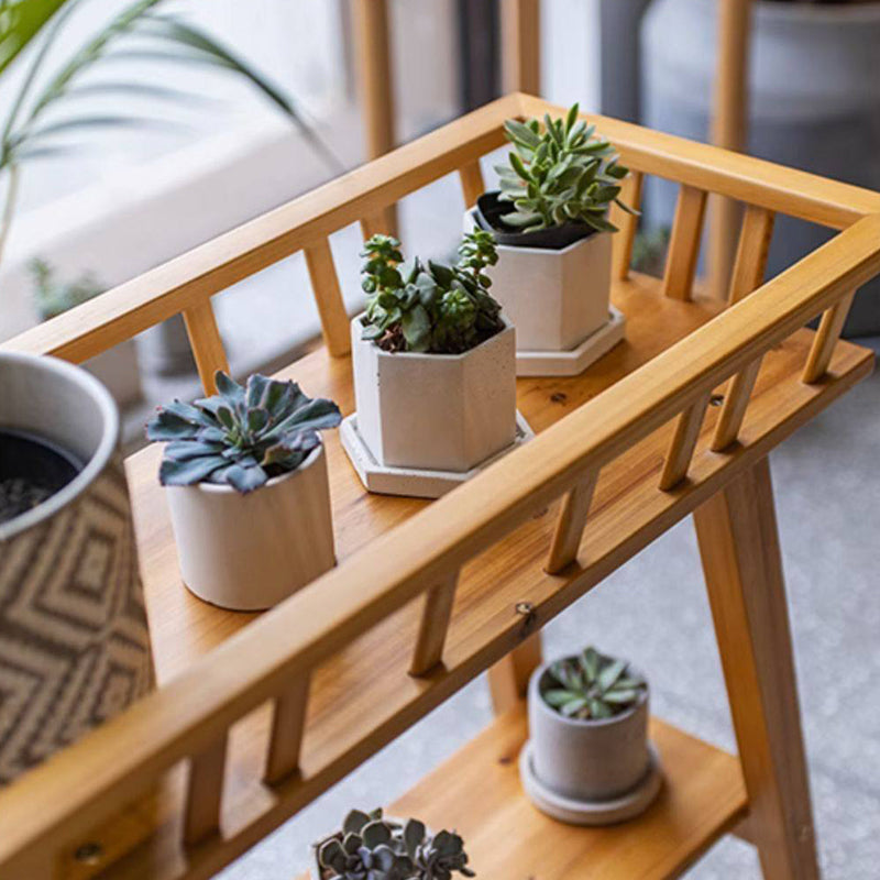 Traditional Rustic Pine Wood Trapezoidal Lightweight Plant Storage Shelf 2-Layer For Garden