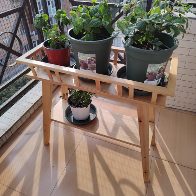 Traditional Rustic Pine Wood Trapezoidal Lightweight Plant Storage Shelf 2-Layer For Garden