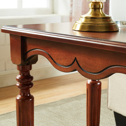 Traditional Chinese Carved Wavy Edge Rectangular MDF Rubberwood End Table 2-Tier For Living Room