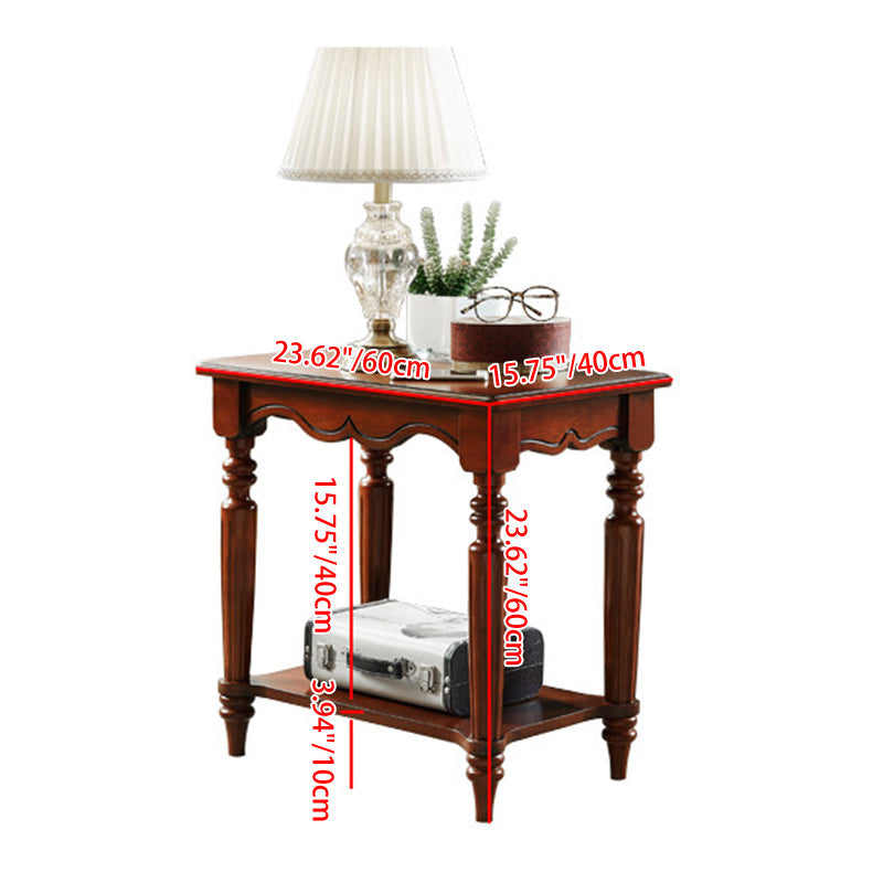 Traditional Chinese Carved Wavy Edge Rectangular MDF Rubberwood End Table 2-Tier For Living Room