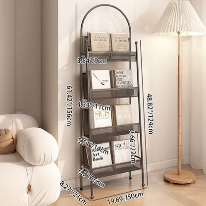 Contemporary Industrial Carbon Steel Hollow Arched Floor-Standing Bookshelf 4-Layer For Study