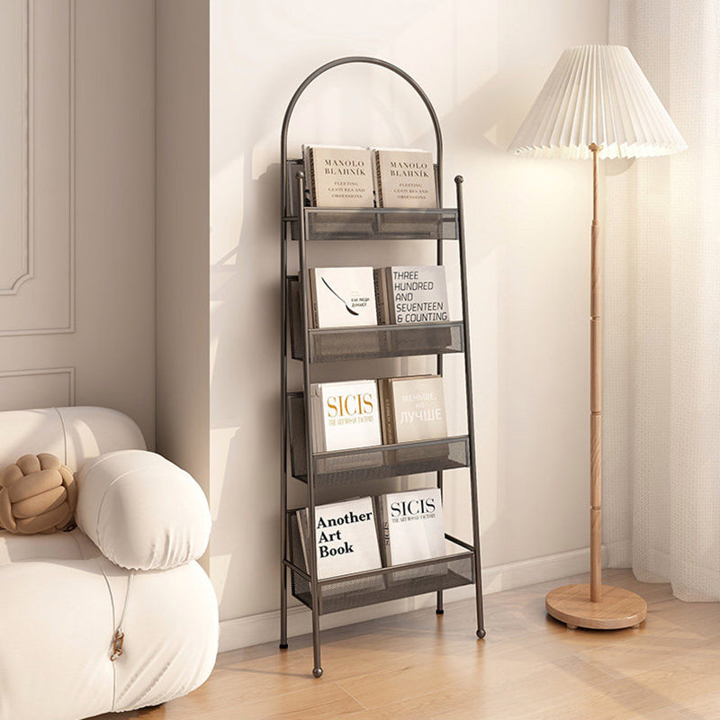 Contemporary Industrial Carbon Steel Hollow Arched Floor-Standing Bookshelf 4-Layer For Study