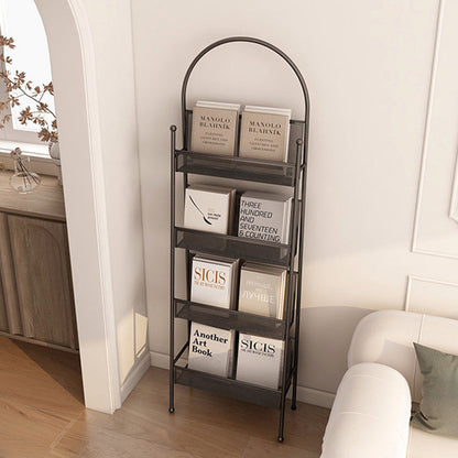 Contemporary Industrial Carbon Steel Hollow Arched Floor-Standing Bookshelf 4-Layer For Study