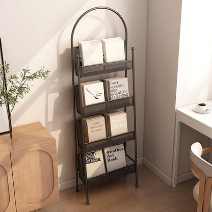 Contemporary Industrial Carbon Steel Hollow Arched Floor-Standing Bookshelf 4-Layer For Study