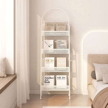Contemporary Industrial Carbon Steel Hollow Arched Floor-Standing Bookshelf 4-Layer For Study