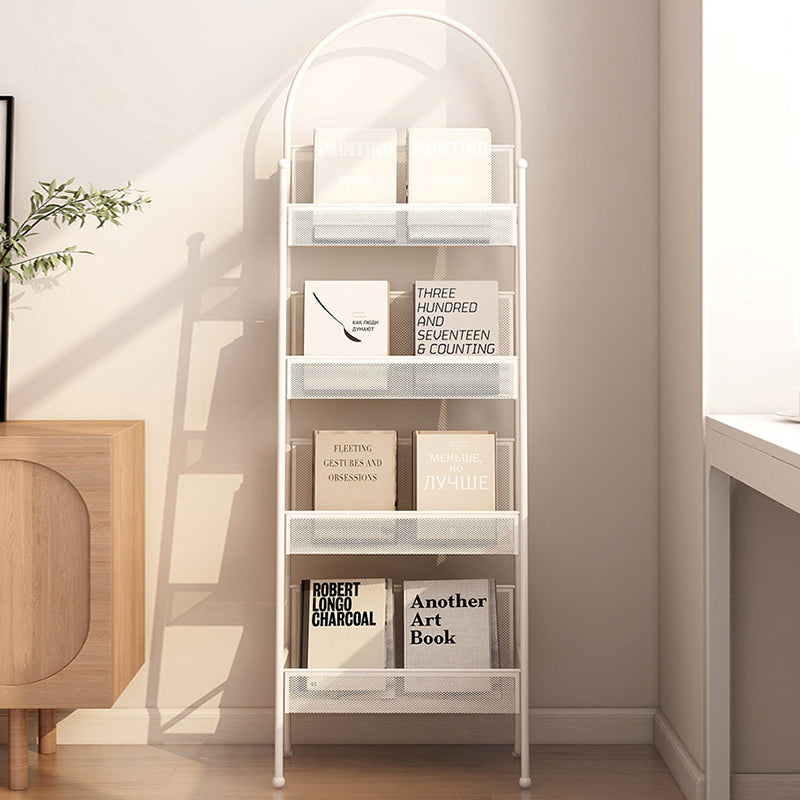 Contemporary Industrial Carbon Steel Hollow Arched Floor-Standing Bookshelf 4-Layer For Study