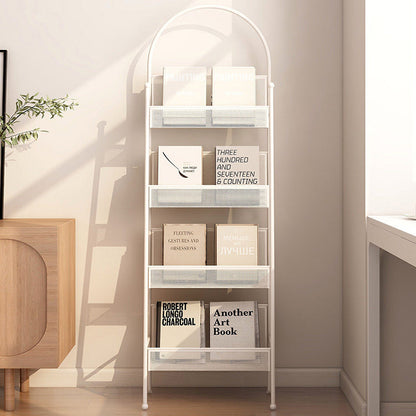 Contemporary Industrial Carbon Steel Hollow Arched Floor-Standing Bookshelf 4-Layer For Study