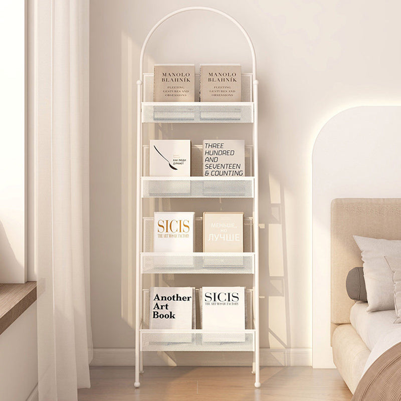 Contemporary Industrial Carbon Steel Hollow Arched Floor-Standing Bookshelf 4-Layer For Study