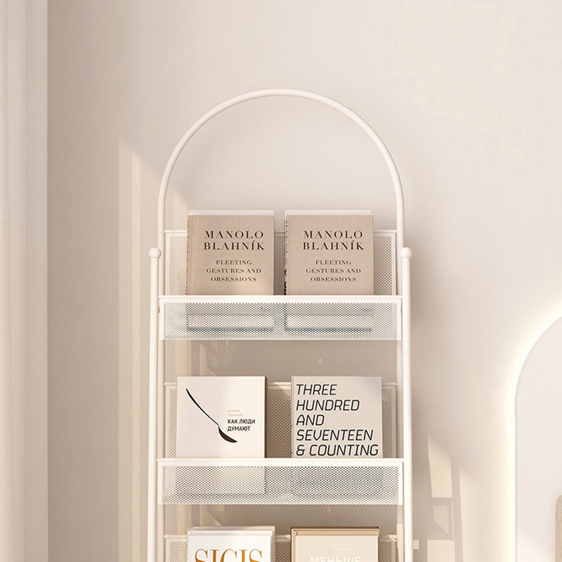 Contemporary Industrial Carbon Steel Hollow Arched Floor-Standing Bookshelf 4-Layer For Study