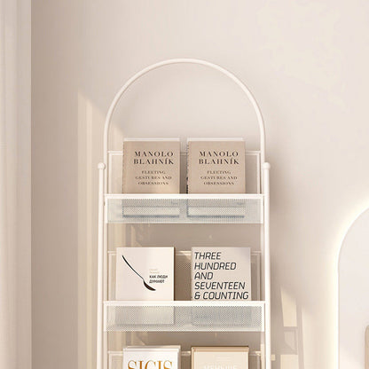 Contemporary Industrial Carbon Steel Hollow Arched Floor-Standing Bookshelf 4-Layer For Study