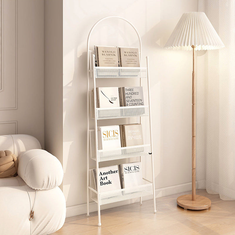 Contemporary Industrial Carbon Steel Hollow Arched Floor-Standing Bookshelf 4-Layer For Study