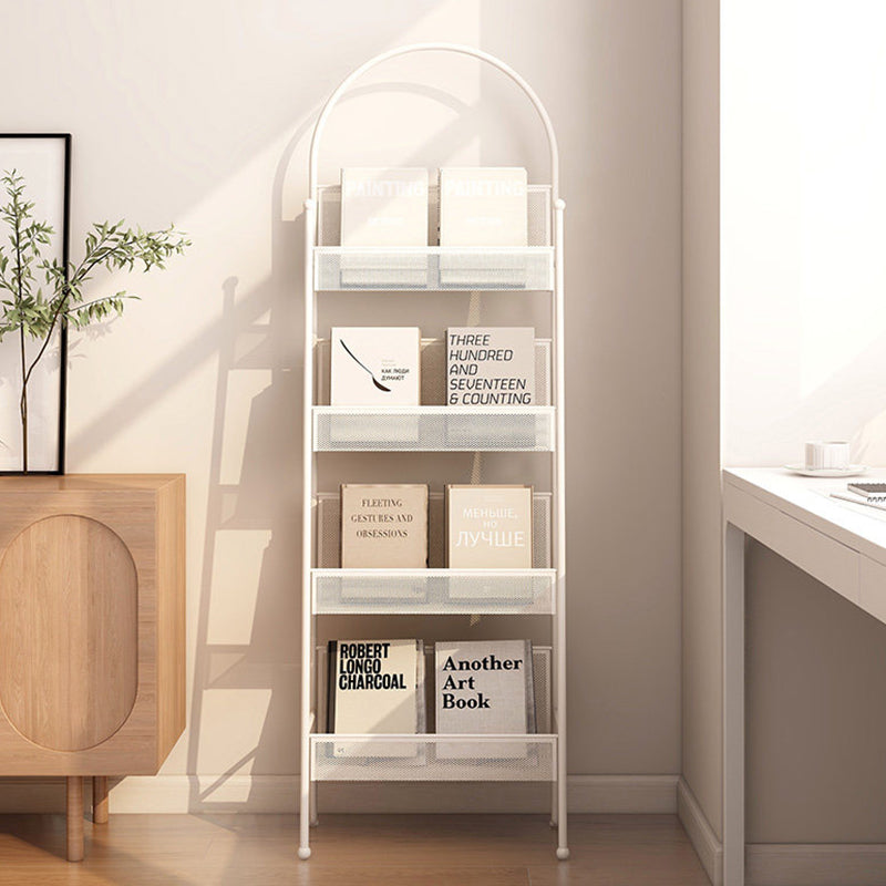 Contemporary Industrial Carbon Steel Hollow Arched Floor-Standing Bookshelf 4-Layer For Study