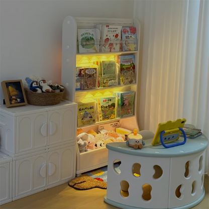 Modern Minimalist Eco-Friendly HDPE Curved Edge Rectangular Movable Bookshelf 3-Tier For Study