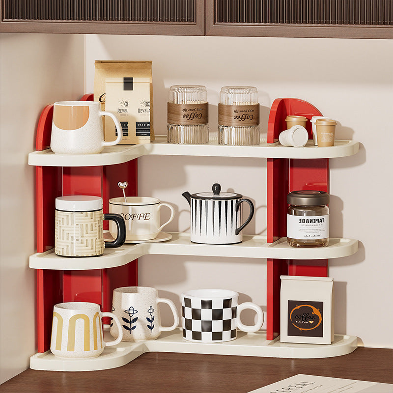 Contemporary Nordic ABS Arc & L-Shaped Lightweight Tabletop Cup Storage Shelf 2/3-Layer For Living Room