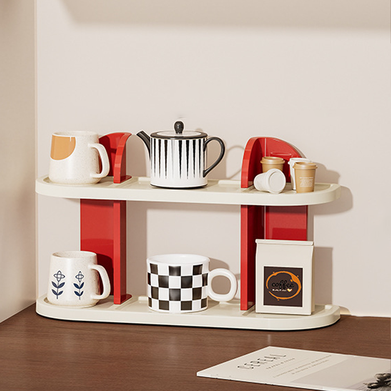 Contemporary Nordic ABS Arc & L-Shaped Lightweight Tabletop Cup Storage Shelf 2/3-Layer For Living Room
