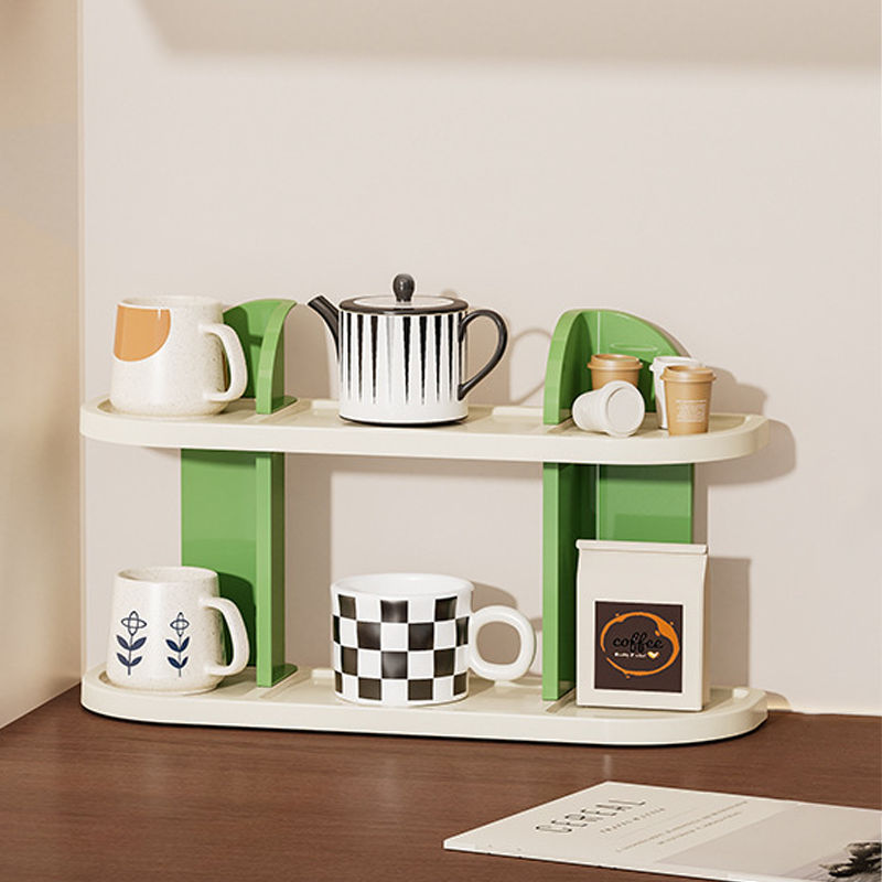 Contemporary Nordic ABS Arc & L-Shaped Lightweight Tabletop Cup Storage Shelf 2/3-Layer For Living Room