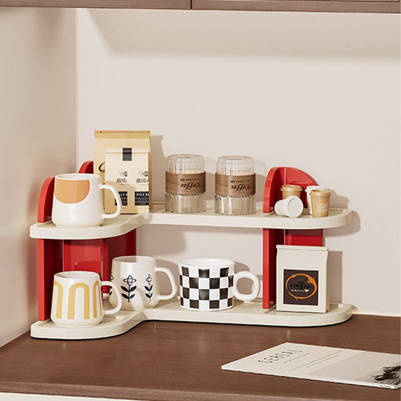 Contemporary Nordic ABS Arc & L-Shaped Lightweight Tabletop Cup Storage Shelf 2/3-Layer For Living Room