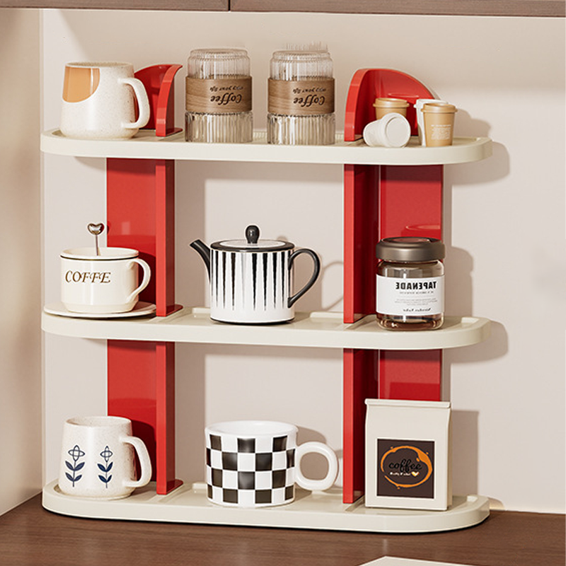 Contemporary Nordic ABS Arc & L-Shaped Lightweight Tabletop Cup Storage Shelf 2/3-Layer For Living Room