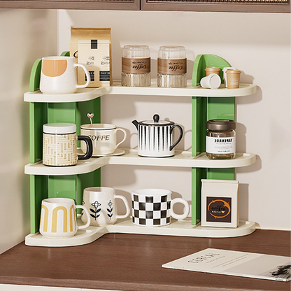 Contemporary Nordic ABS Arc & L-Shaped Lightweight Tabletop Cup Storage Shelf 2/3-Layer For Living Room