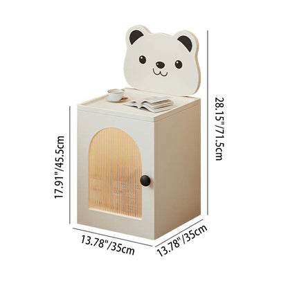 Modern Minimalist Eco-Friendly Vacuum-Formed Panel Fluted Glass Cartoon Bear Rectangular Kids Magnetic USB Charging Sensor Light Nightstand 1-Cabinet For Bedroom