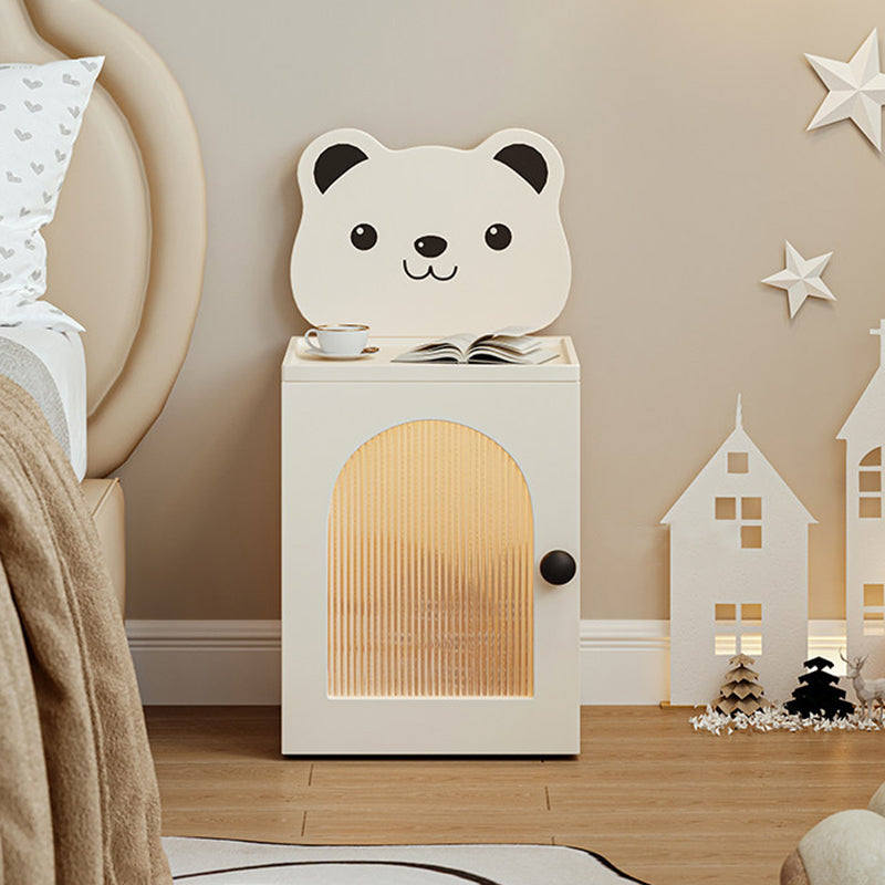 Modern Minimalist Eco-Friendly Vacuum-Formed Panel Fluted Glass Cartoon Bear Rectangular Kids Magnetic USB Charging Sensor Light Nightstand 1-Cabinet For Bedroom