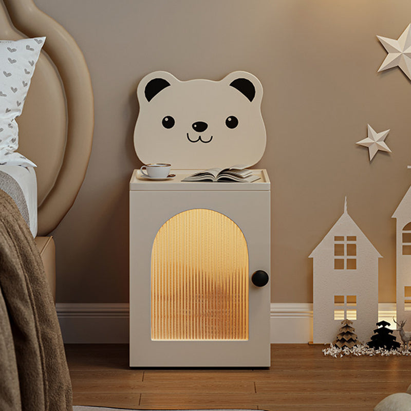 Modern Minimalist Eco-Friendly Vacuum-Formed Panel Fluted Glass Cartoon Bear Rectangular Kids Magnetic USB Charging Sensor Light Nightstand 1-Cabinet For Bedroom