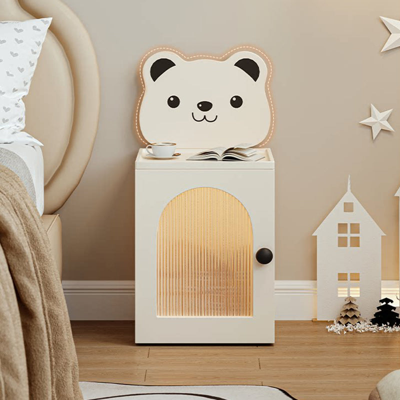 Modern Minimalist Eco-Friendly Vacuum-Formed Panel Fluted Glass Cartoon Bear Rectangular Kids Magnetic USB Charging Sensor Light Nightstand 1-Cabinet For Bedroom