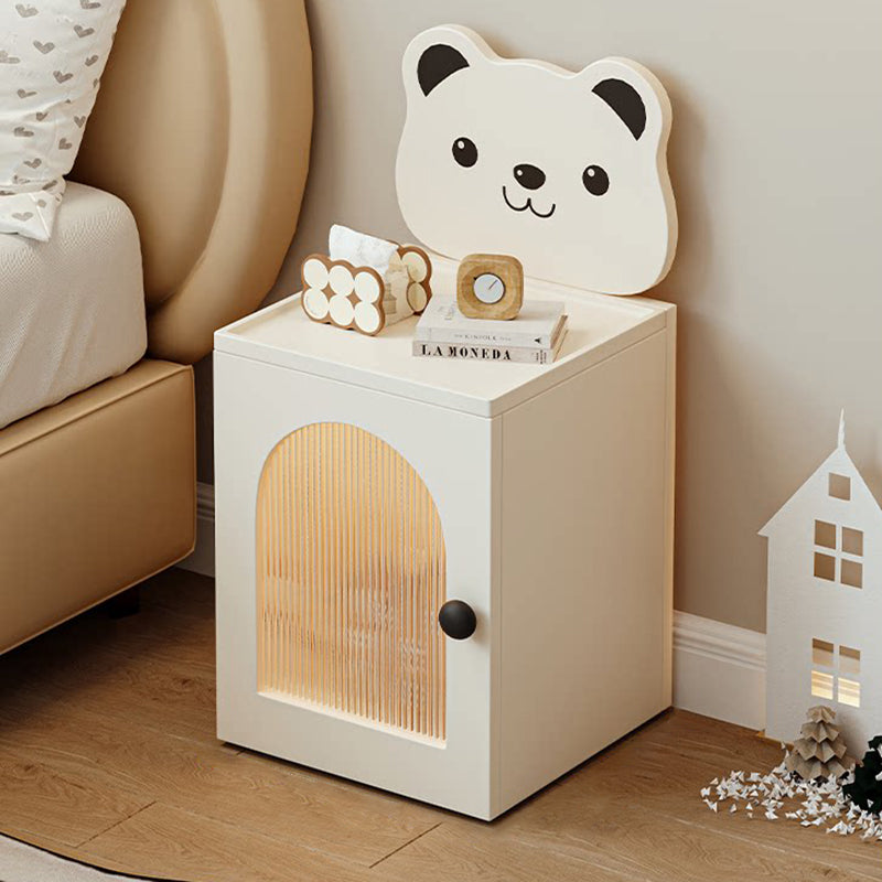 Modern Minimalist Eco-Friendly Vacuum-Formed Panel Fluted Glass Cartoon Bear Rectangular Kids Magnetic USB Charging Sensor Light Nightstand 1-Cabinet For Bedroom