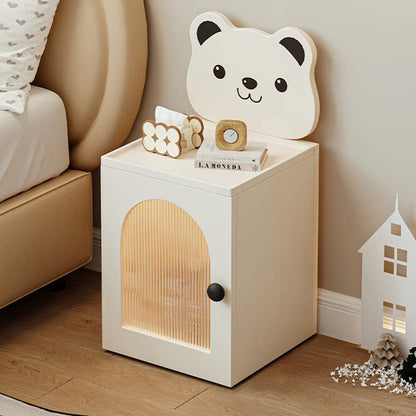 Modern Minimalist Eco-Friendly Vacuum-Formed Panel Fluted Glass Cartoon Bear Rectangular Kids Magnetic USB Charging Sensor Light Nightstand 1-Cabinet For Bedroom