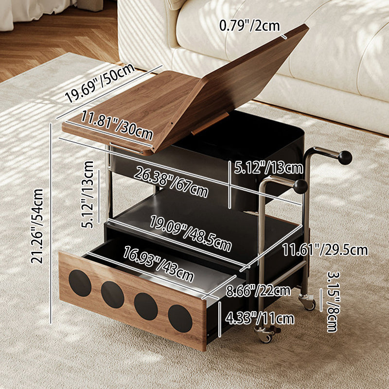 Traditional French Iron MDF Plywood Rectangular End Table 1-Drawer Movable For Living Room