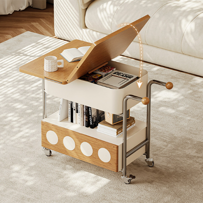 Traditional French Iron MDF Plywood Rectangular End Table 1-Drawer Movable For Living Room