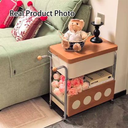 Traditional French Iron MDF Plywood Rectangular End Table 1-Drawer Movable For Living Room