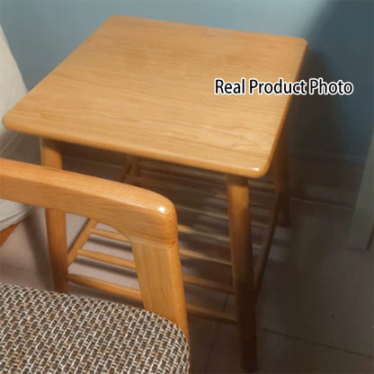 Traditional Rustic Cherry Wood Paulownia Wood Trapezoidal Sturdy Side Table 1-Drawer For Living Room & Bedroom