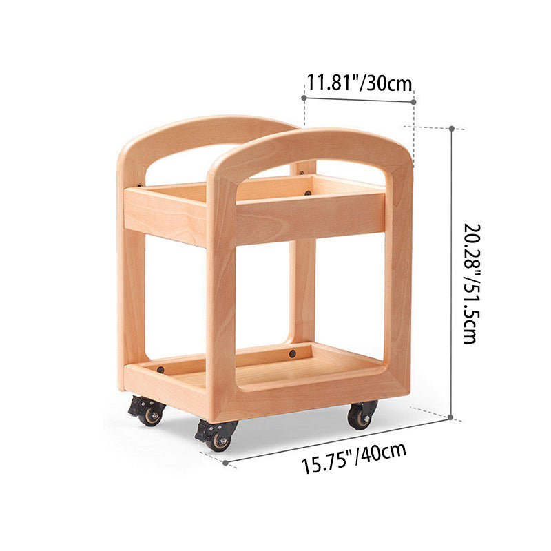 Modern Minimalist Birch Wood Paulownia Wood Curved Edge Rectangular Movable Storage Shelf 2-Tier For Living Room