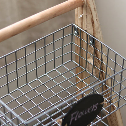 Modern Minimalist Iron Fir Wood Triangular Storage Shelf 3-Basket For Living Room