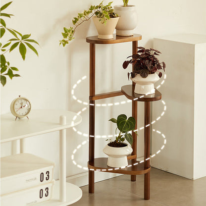 Traditional Japanese Beech Wood Staggered Triangular Indoor Space-Saving Flower Display Rack 3/4-Tier For Living Room