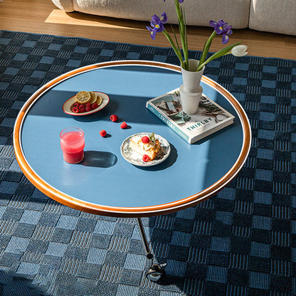 Traditional Vintage Cherry Wood Stainless Steel Composite Board Round Movable Coffee Table 1-Tier For Living Room
