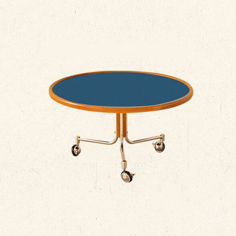 Traditional Vintage Cherry Wood Stainless Steel Composite Board Round Movable Coffee Table 1-Tier For Living Room