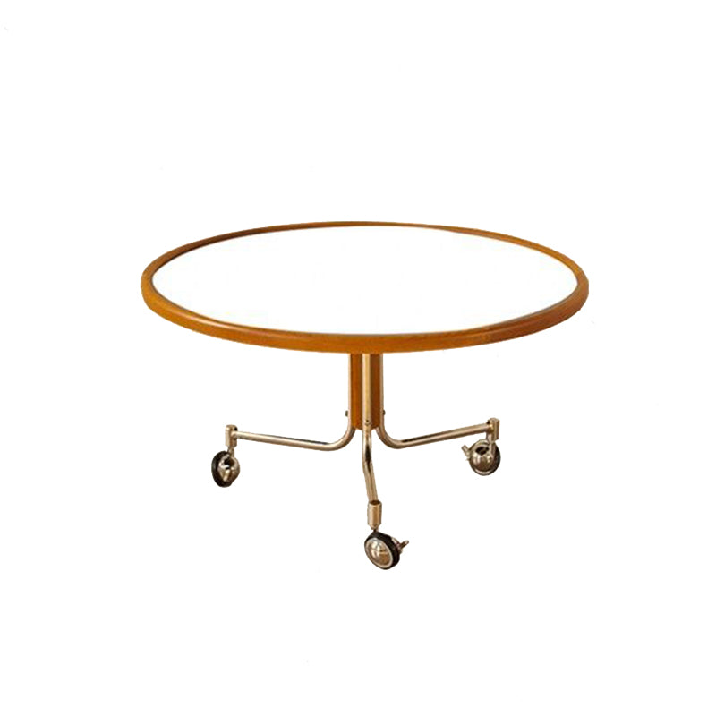 Traditional Vintage Cherry Wood Stainless Steel Composite Board Round Movable Coffee Table 1-Tier For Living Room