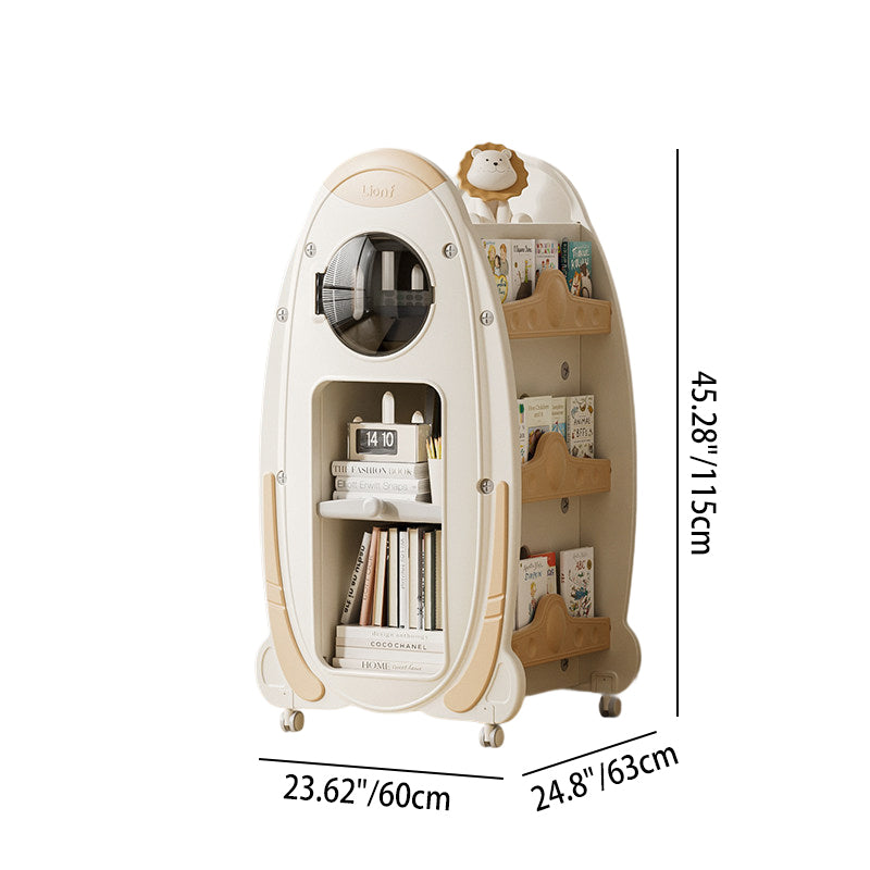 Modern Minimalist HDPE Acrylic Cartoon Rocket Kids Movable Bookshelf 3-Tier For Living Room & Study