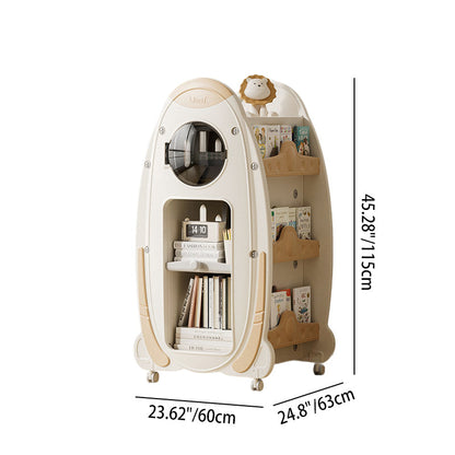 Modern Minimalist HDPE Acrylic Cartoon Rocket Kids Movable Bookshelf 3-Tier For Living Room & Study