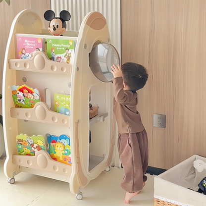 Modern Minimalist HDPE Acrylic Cartoon Rocket Kids Movable Bookshelf 3-Tier For Living Room & Study