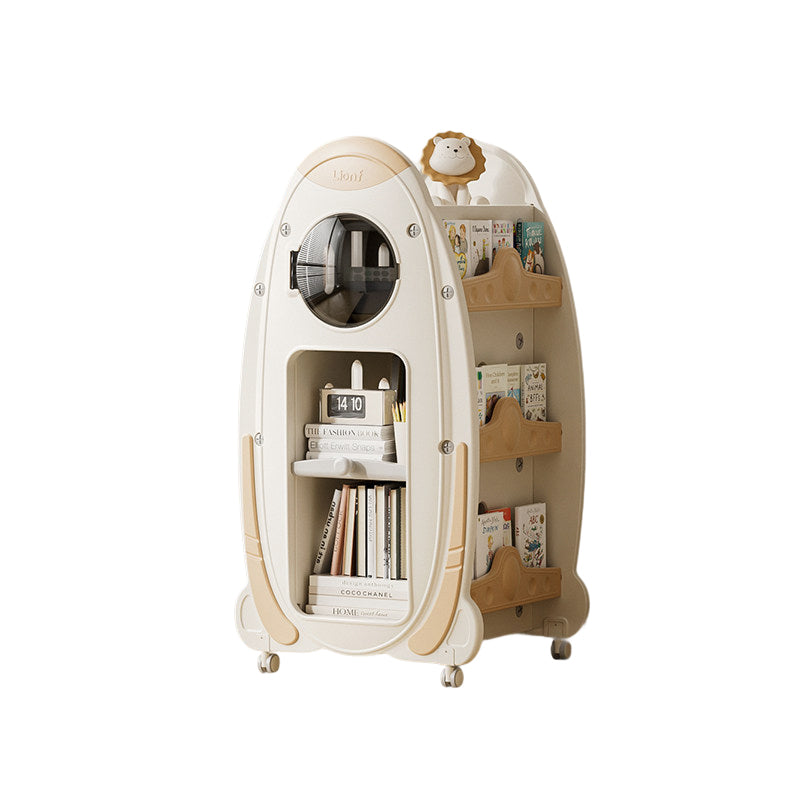 Modern Minimalist HDPE Acrylic Cartoon Rocket Kids Movable Bookshelf 3-Tier For Living Room & Study