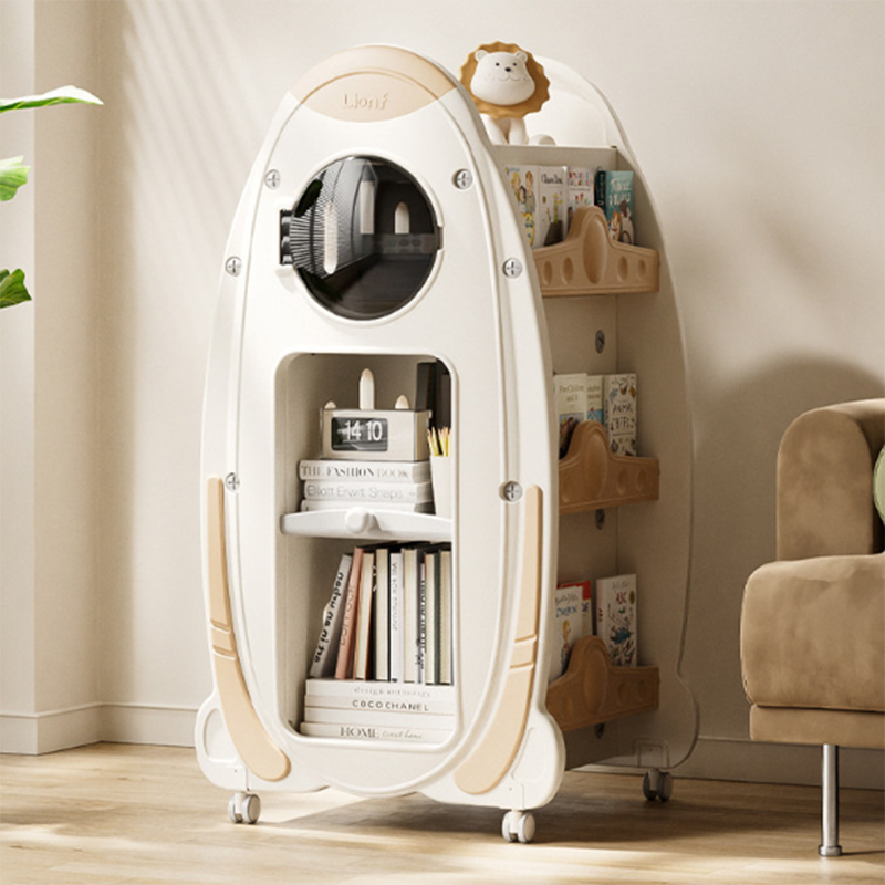 Modern Minimalist HDPE Acrylic Cartoon Rocket Kids Movable Bookshelf 3-Tier For Living Room & Study