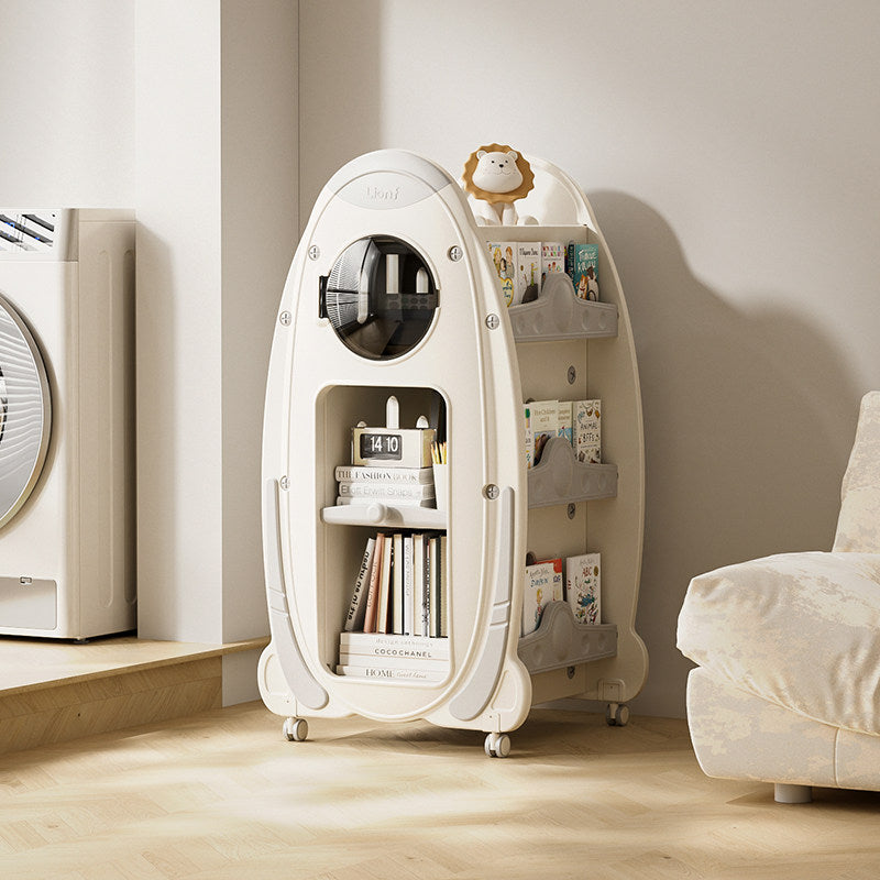 Modern Minimalist HDPE Acrylic Cartoon Rocket Kids Movable Bookshelf 3-Tier For Living Room & Study