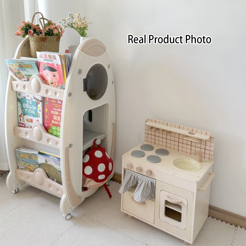 Modern Minimalist HDPE Acrylic Cartoon Rocket Kids Movable Bookshelf 3-Tier For Living Room & Study