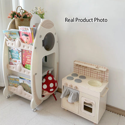 Modern Minimalist HDPE Acrylic Cartoon Rocket Kids Movable Bookshelf 3-Tier For Living Room & Study